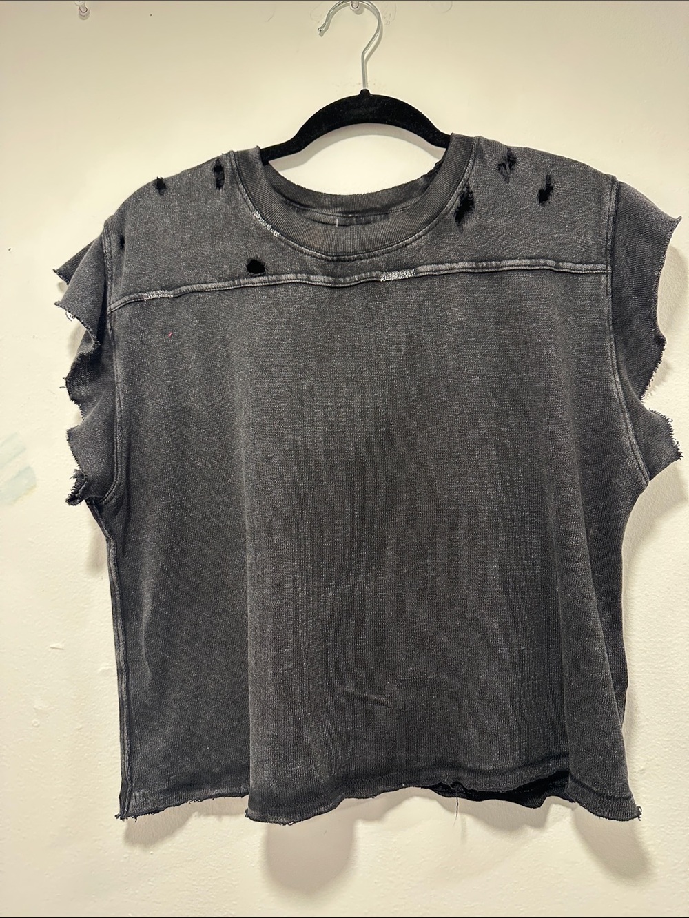 We The Free Washed Black Distressed Muscle Tee 116